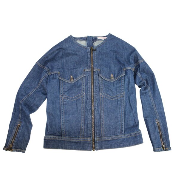 See By Chloe Front Back Zipper Detailing Blue Wash Denim Jacket Size 2 - Picture 3 of 7